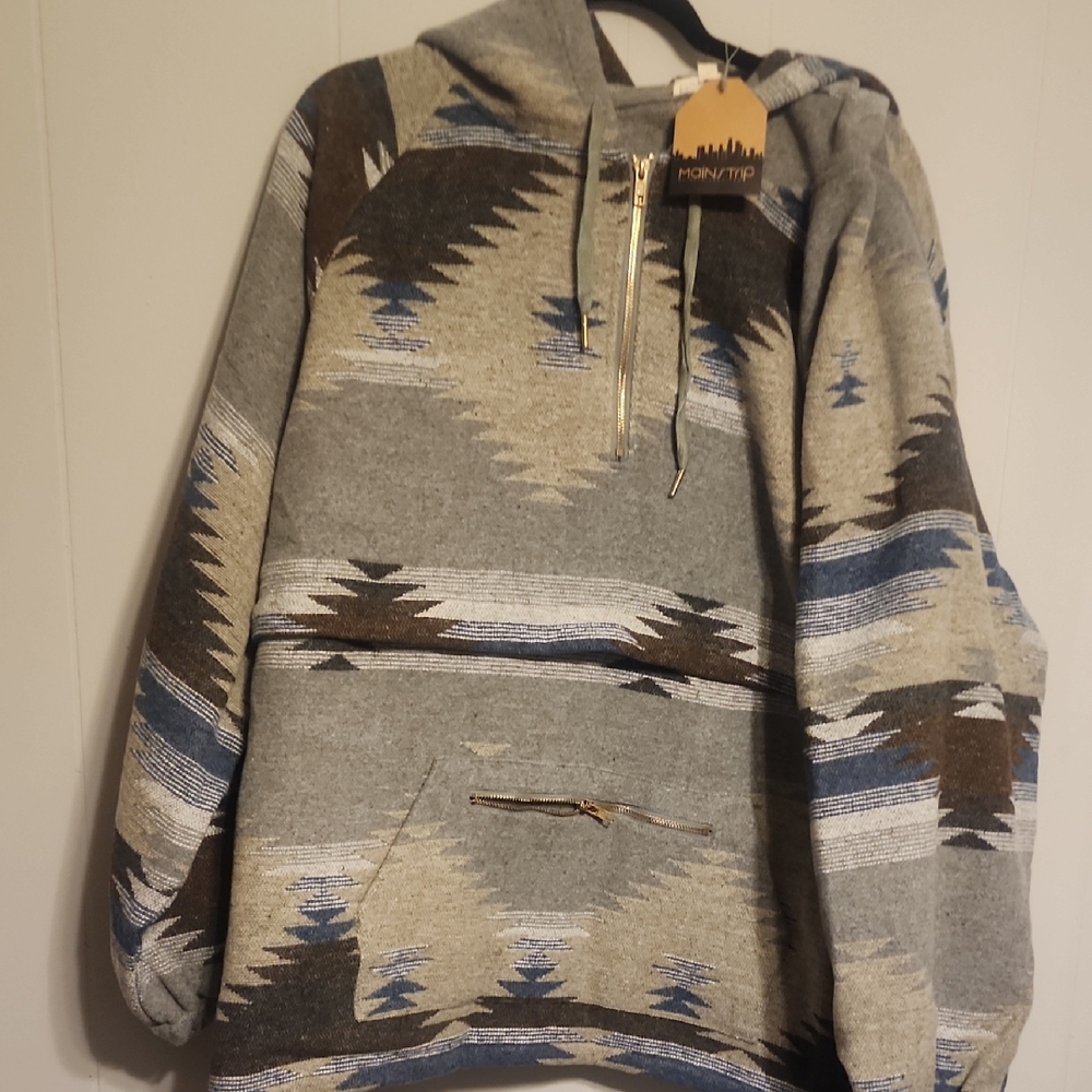 Main Strip Gray and Blue Patterned Hoodie